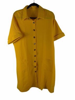 Amazon Yellow Button Down Dress Size L